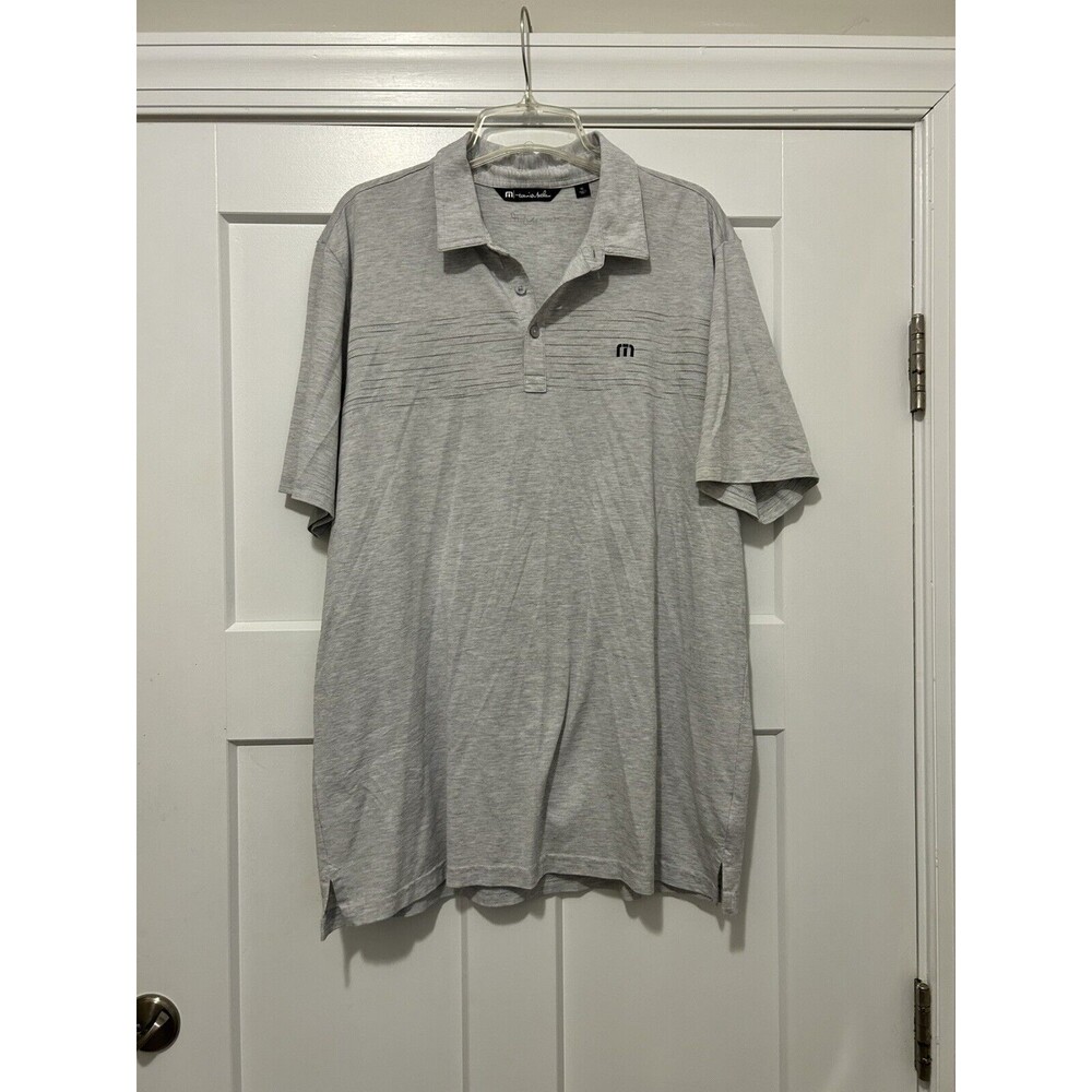 Travis Mathew Golf Polo gray Grey Size XL Embroidered Logo Short Sleeve Stripe